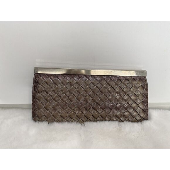 Unbranded Brown Woven Silver Hardware Flip Clasp Multiple Pocket Wallet/Clutch - Picture 2 of 6